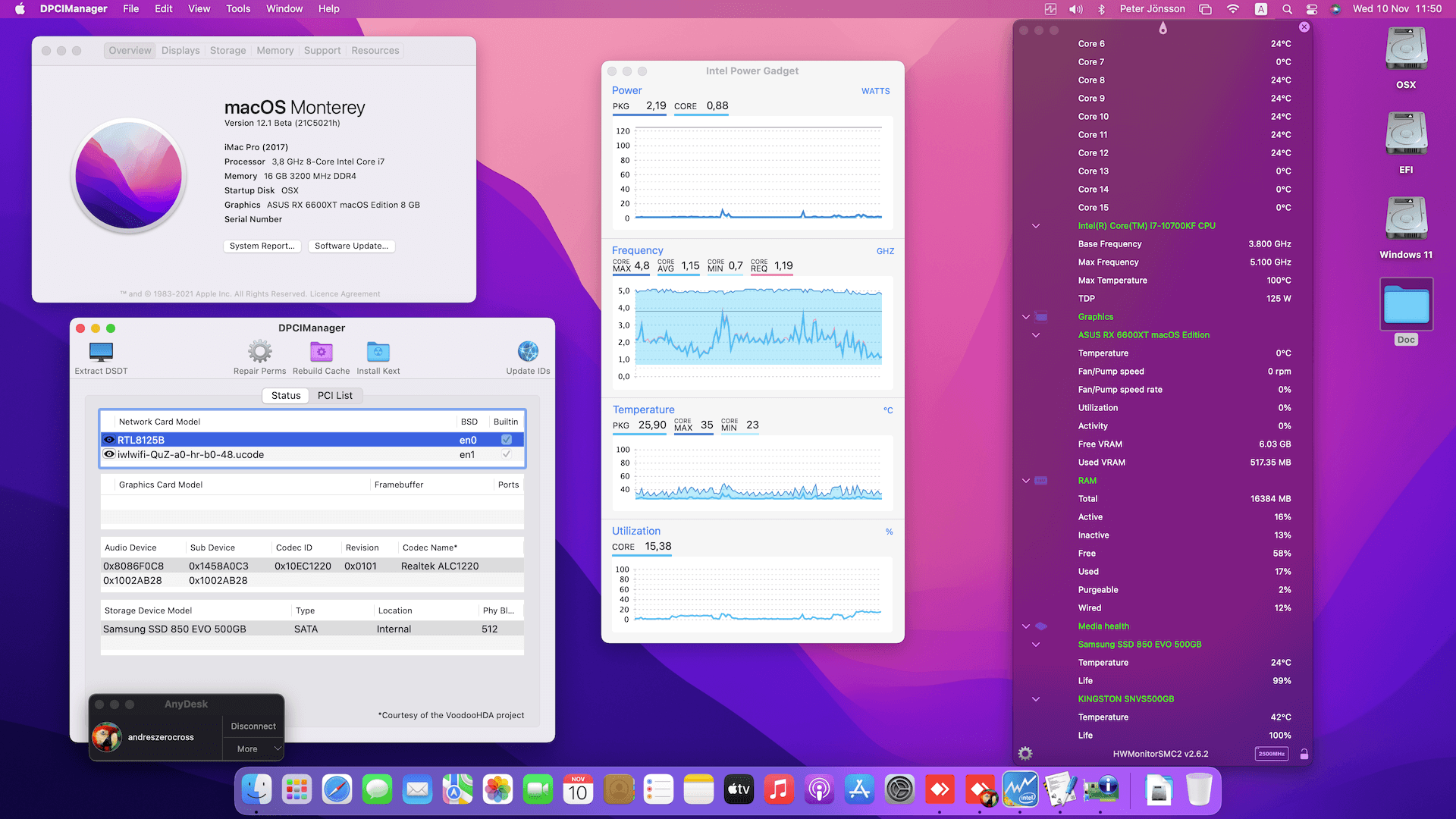 Success Hackintosh macOS Monterey 12.1 Build 21C5021h in Gigabyte Z590 Aorus Elite AX + Intel Core i7 10700KF + Asus Dual RX 6600XT